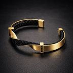 Leather Cuff Bracelet - Braided Genuine Leather & Stainless Steel