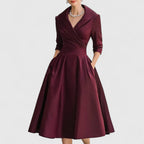 Women's Midi Dress with V-Neck and Wrap-Style Waist