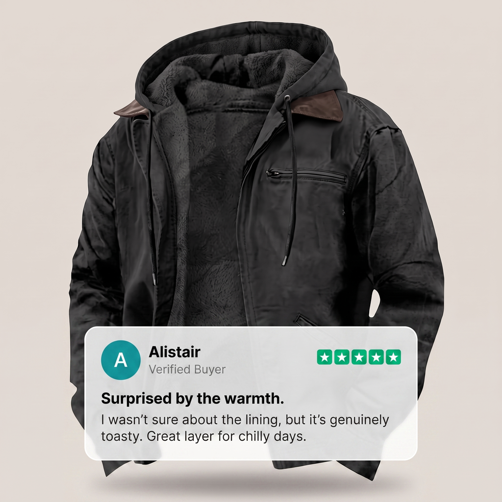 Mens Full-Zip Hooded Jacket - Fleece-Lined Canvas Coat