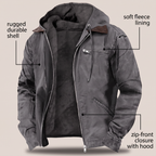 Mens Full-Zip Hooded Jacket - Fleece-Lined Canvas Coat