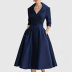 Women's Midi Dress with V-Neck and Wrap-Style Waist