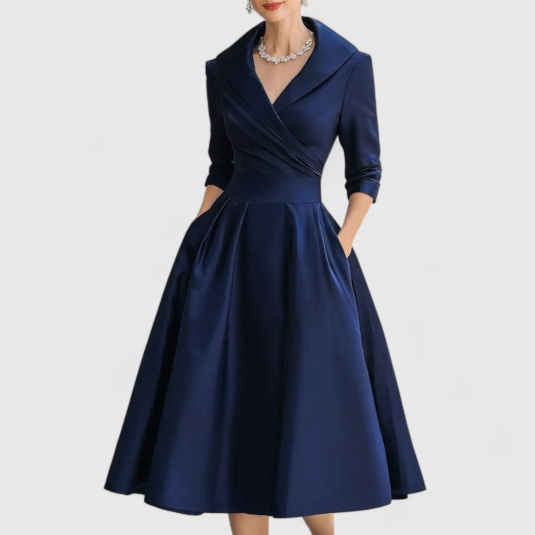Women's Midi Dress with V-Neck and Wrap-Style Waist