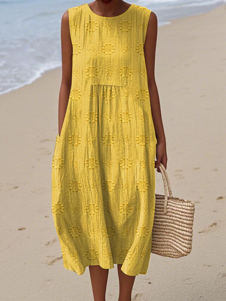 Women's Sleeveless Midi Dress with Pattern Print