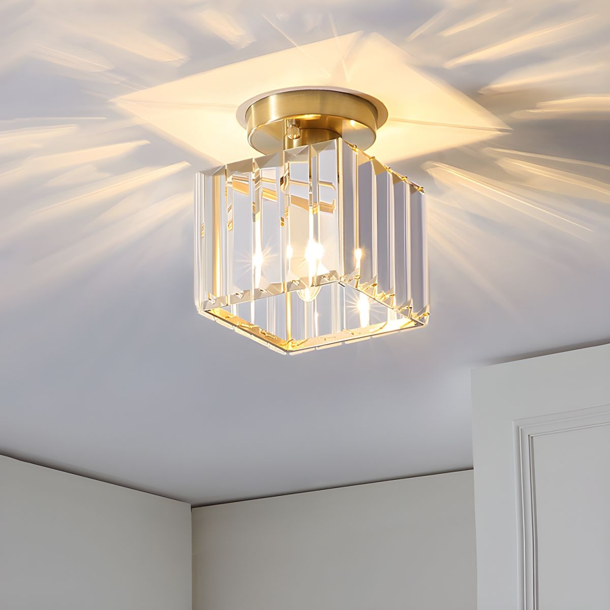 Flush Mount Ceiling Light with Crystal Shade for Hallway and Living Room