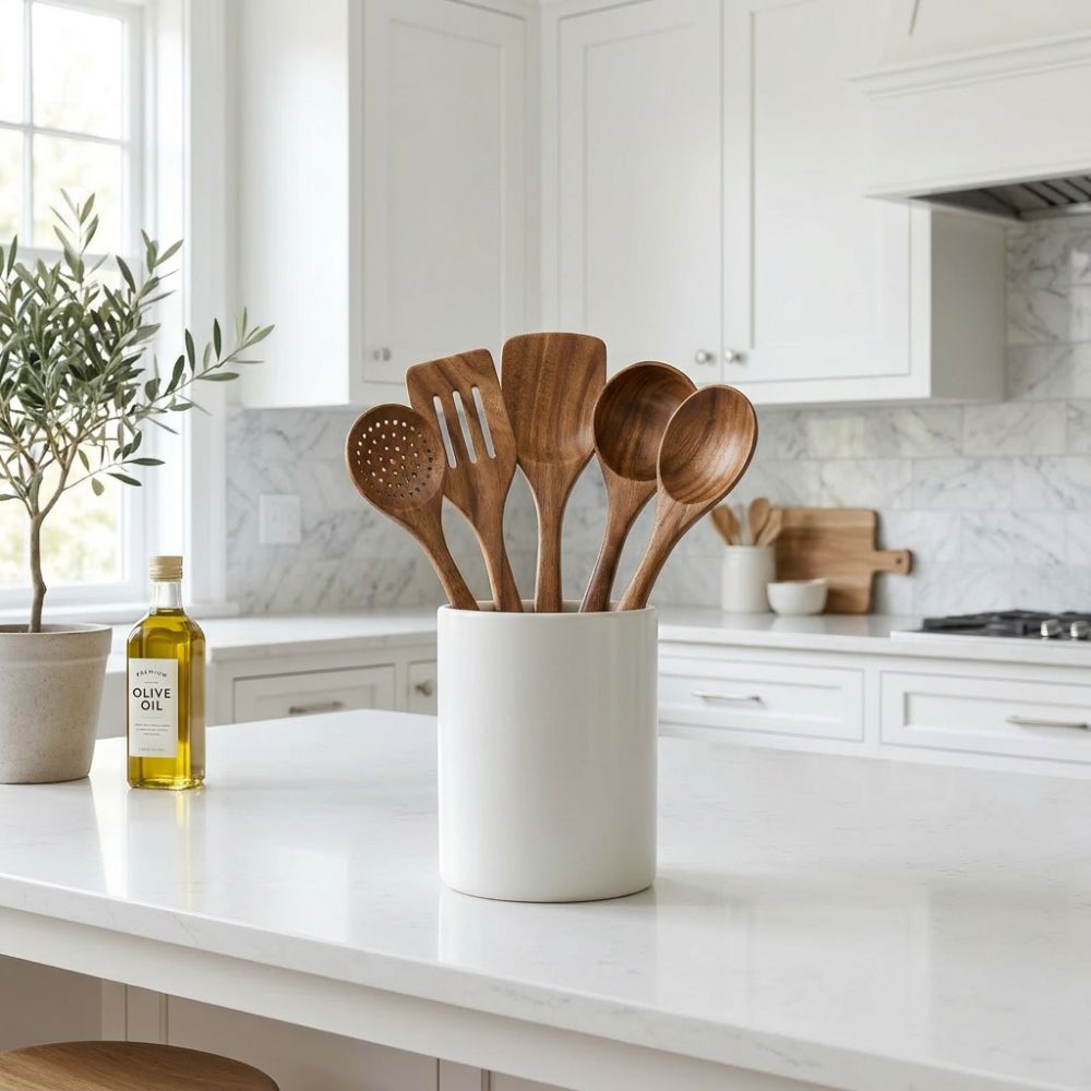 Wooden Utensil Set – Teak Kitchen Tools, 5 Pieces