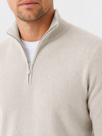 Men's Zip-Up Sweater with Stand-Up Collar, Ribbed Cuffs