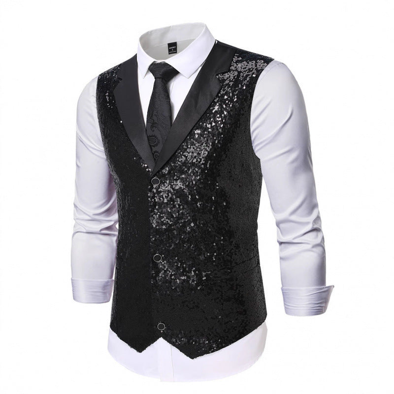 Mens Glitter Waistcoat with Satin Collar