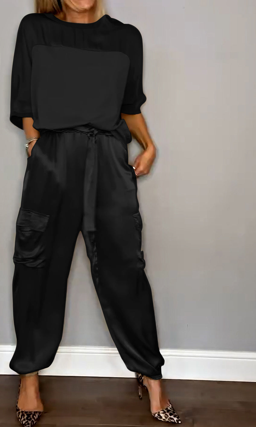 Women's Two-Piece Shirt Set with Pockets