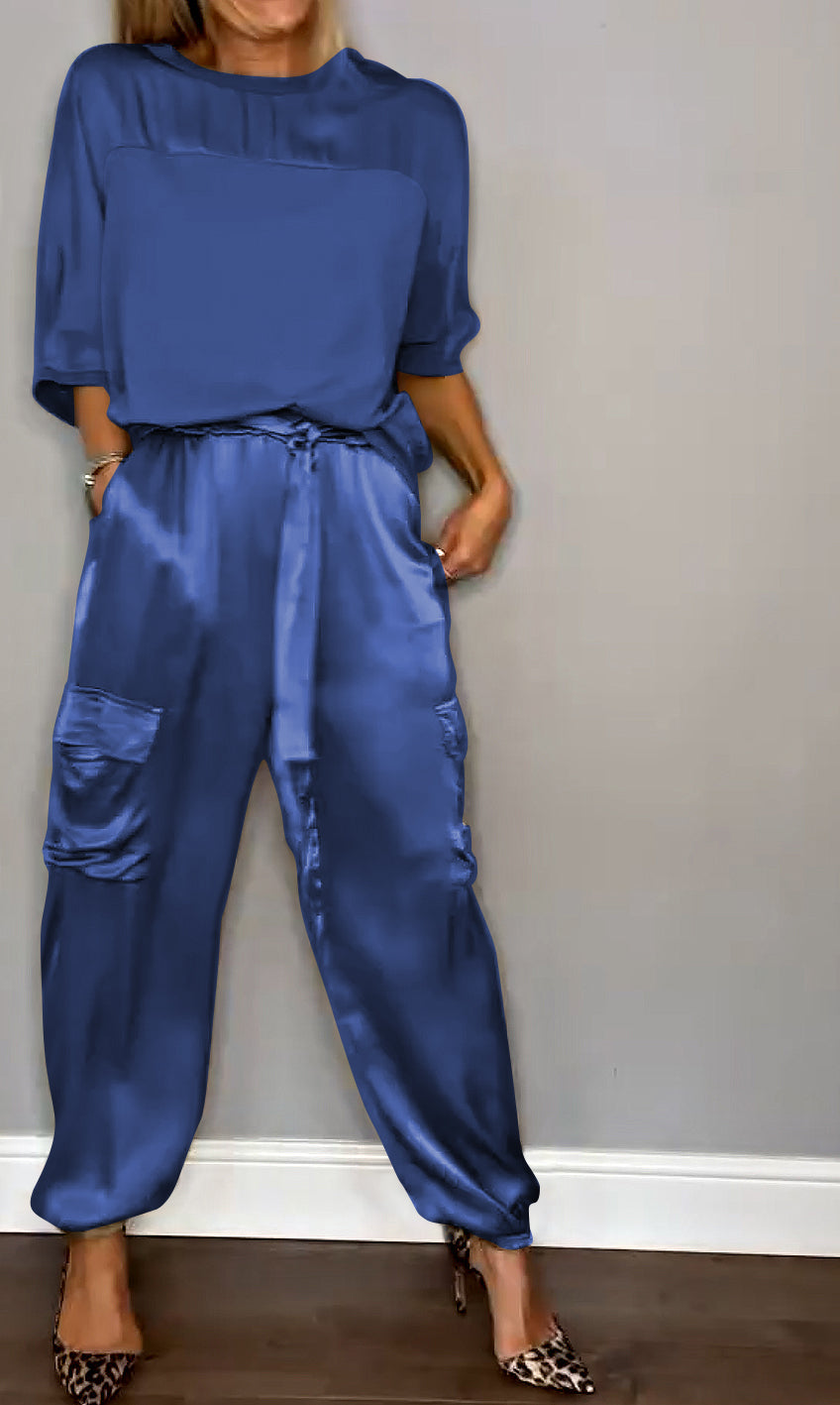 Women's Two-Piece Shirt Set with Pockets