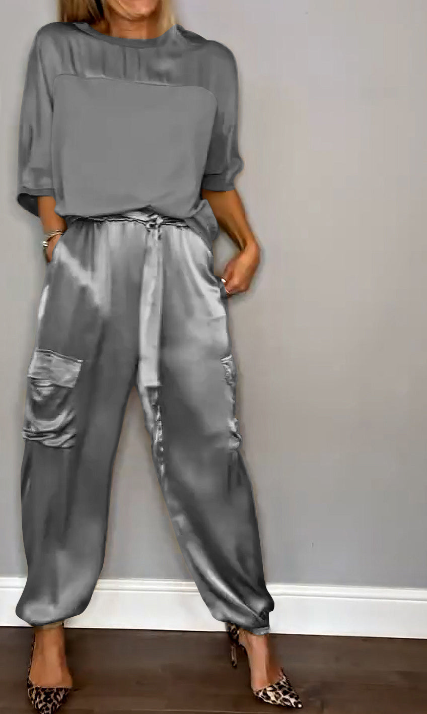Women's Two-Piece Shirt Set with Pockets