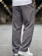 Men's Wide Leg Corduroy Trousers with Elastic Waist and Pockets