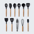 Silicone Kitchen Utensil Set with Wooden Handles – 11 Pieces