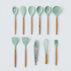 Silicone Kitchen Utensil Set with Wooden Handles – 11 Pieces