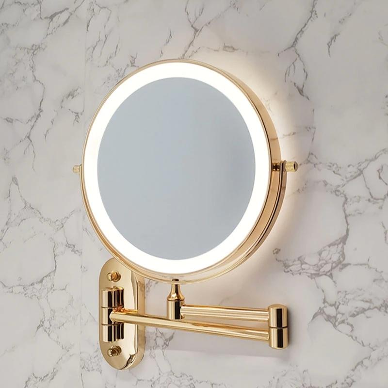 Gold Rechargeable LED Mirror with Magnifying Glass and Light for Makeup and Bathroom