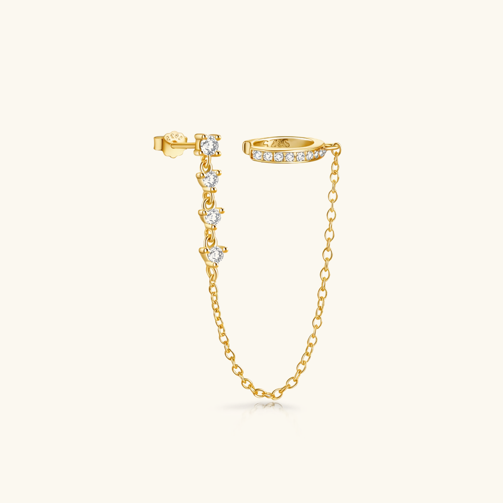 Women's Chain Cuff Earrings with Diamond Accents - Gold-Plated Sterling Silver