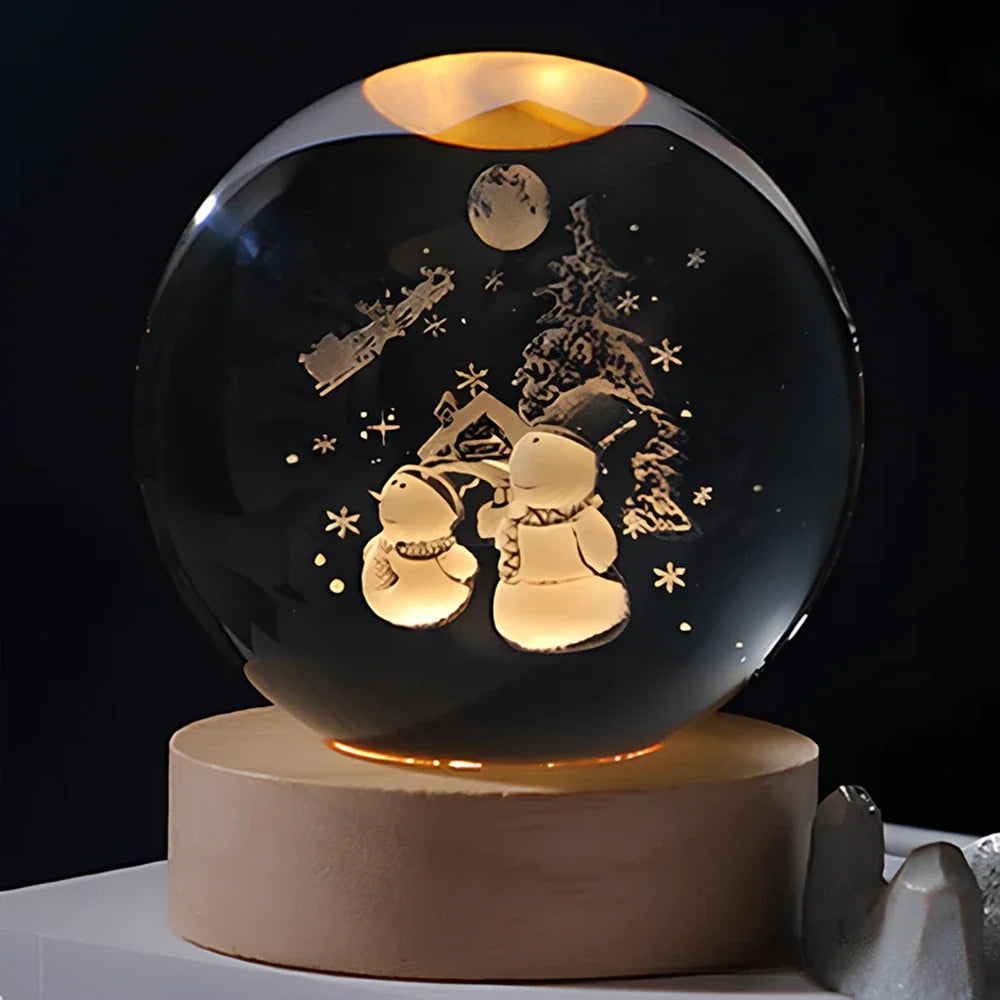 3D Engraved Crystal Ball Night Light – Wood & Glass LED Lamp