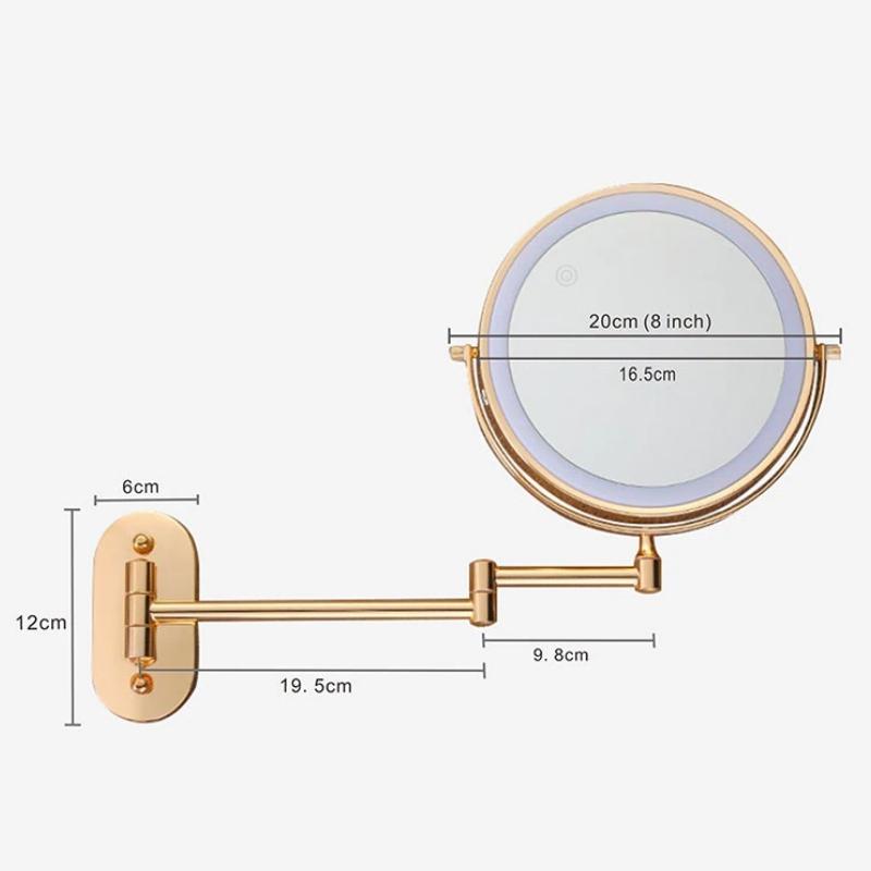 Gold Rechargeable LED Mirror with Magnifying Glass and Light for Makeup and Bathroom