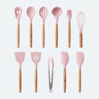 Silicone Kitchen Utensil Set with Wooden Handles – 11 Pieces