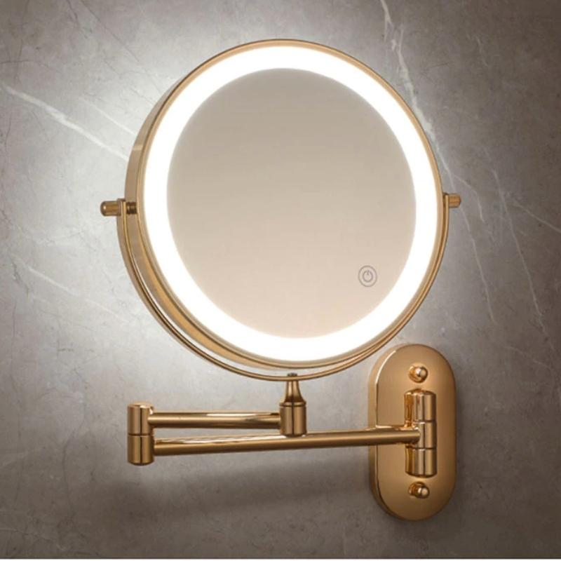 Gold Rechargeable LED Mirror with Magnifying Glass and Light for Makeup and Bathroom