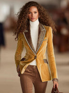 Pink velvet leopard print blazer with one button from Christine Brewer, stylish jacket featuring a tailored fit and bold pattern.