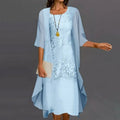 Women's Lace Midi Dress with Chiffon Cardigan Two-Piece Set
