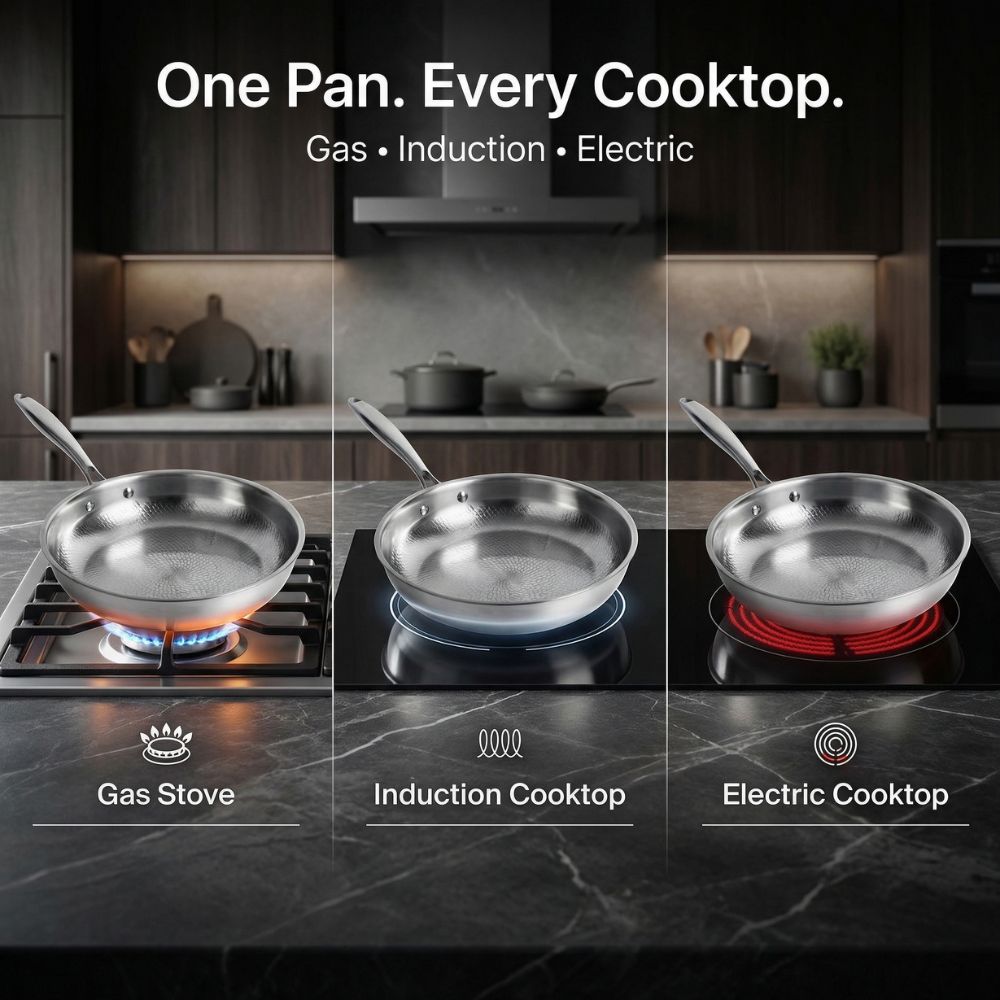 Titanium Hammered Frying Pan with Spatula - Non-Stick Cookware
