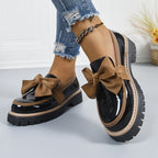 Women's Bow Loafers - Patent Finish Platform Flats