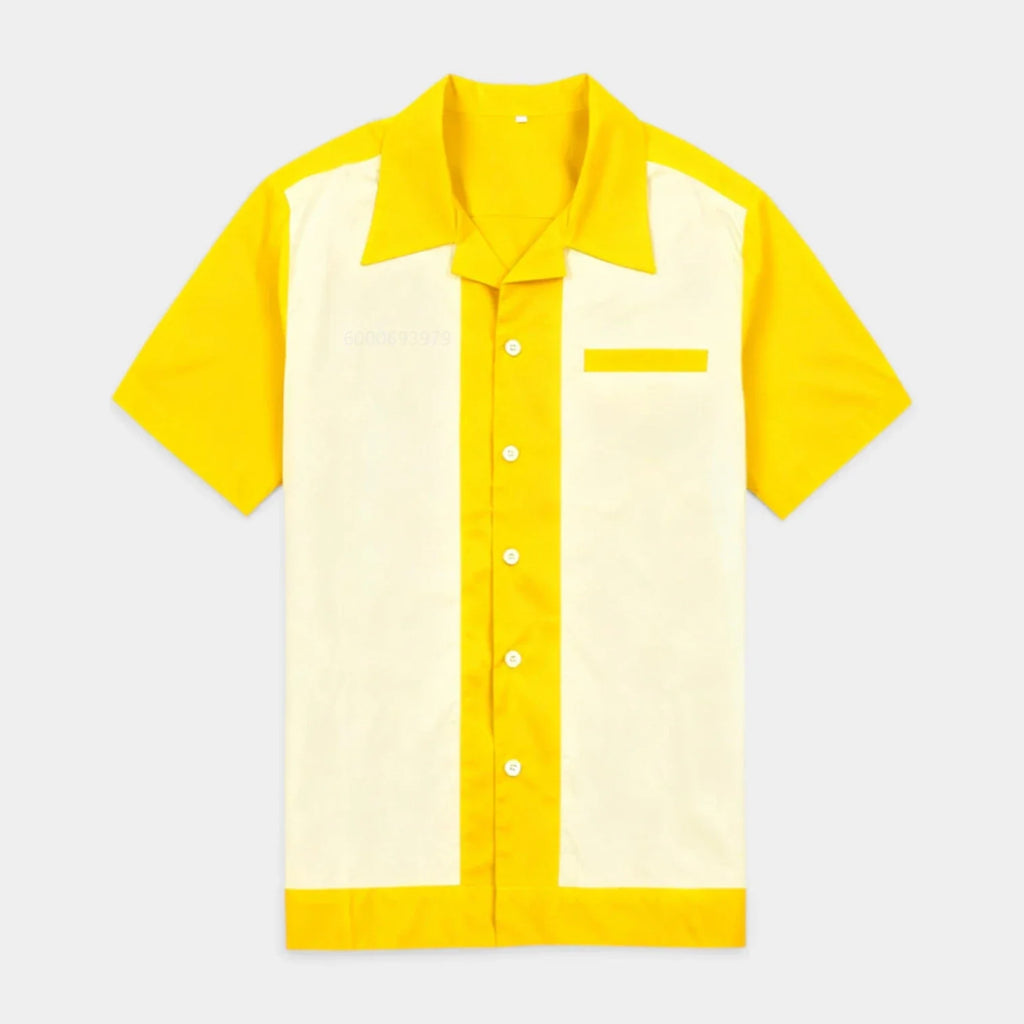 Men's Short Sleeve Shirt with Camp Collar - Button-Up Fitted Style