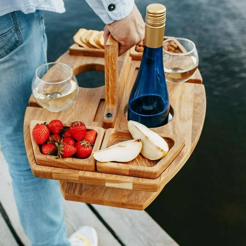 Portable Wooden Picnic Table – Compact Outdoor Wine Table for Garden & Balcony