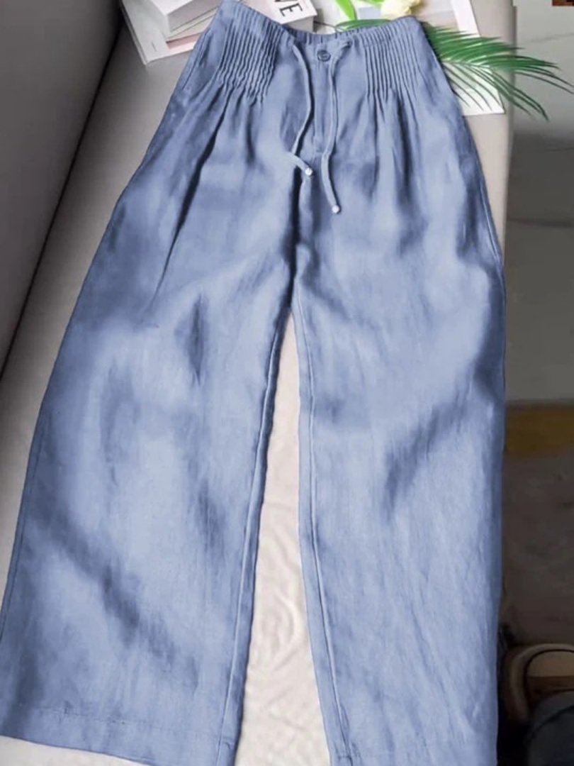 Women's Wide-Leg Trousers with High-Rise Drawstring Waist