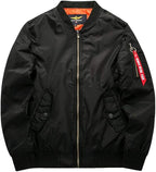 Men's Quilted Bomber Jacket with Zip Closure and Pockets