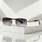 Rimless Sunglasses with Gold Panther Hinge Detail