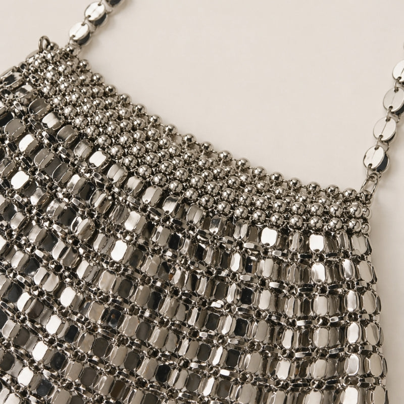 Mirrored Mesh Shoulder Bag with Chain Strap