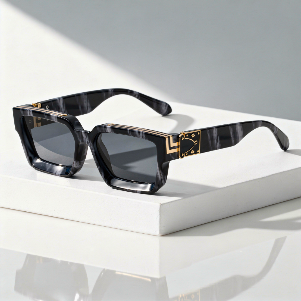 Square Sunglasses with Gold-Tone Hinge and UV400 Lenses