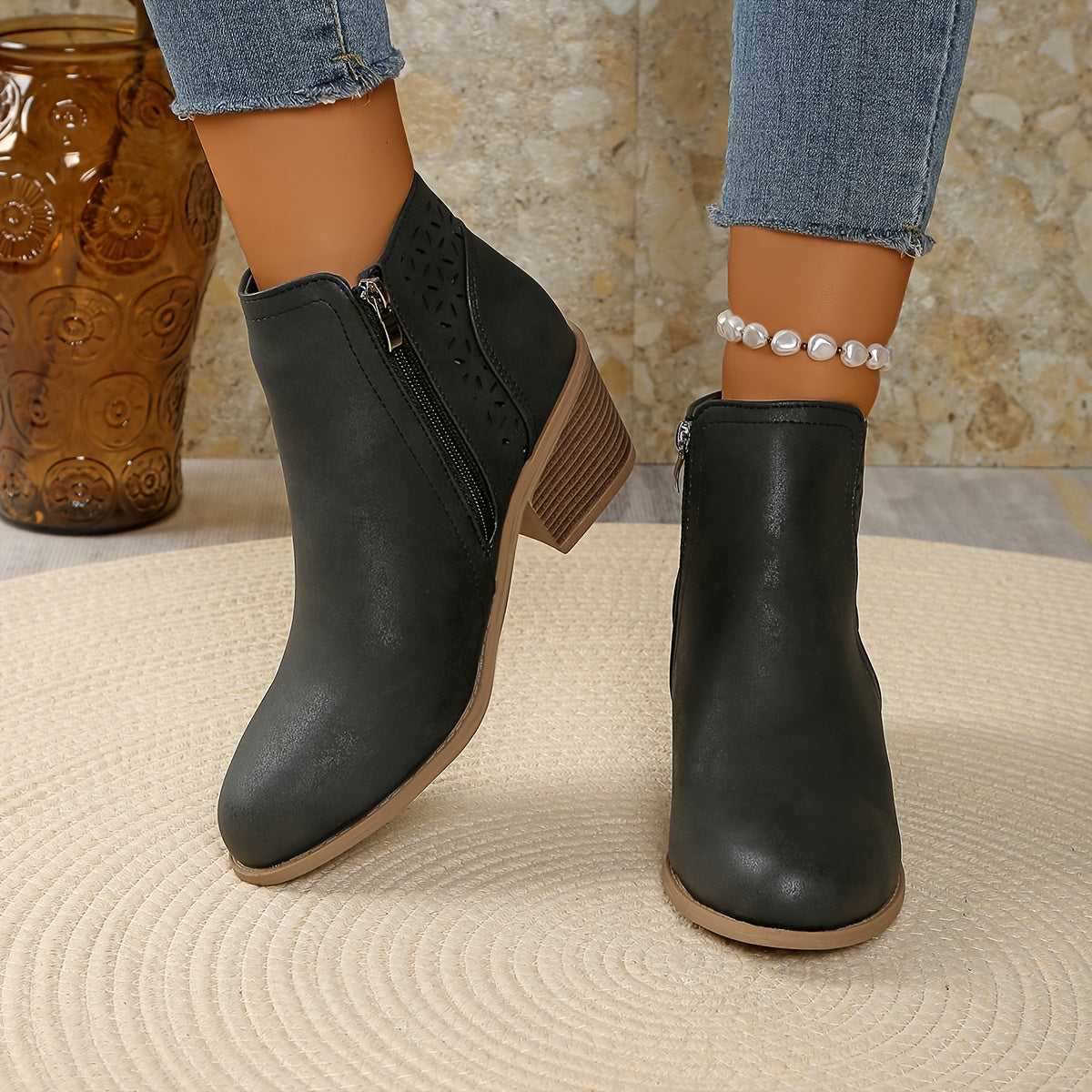Women's Orthopaedic Boots with Wide Heel and Non-Slip Sole