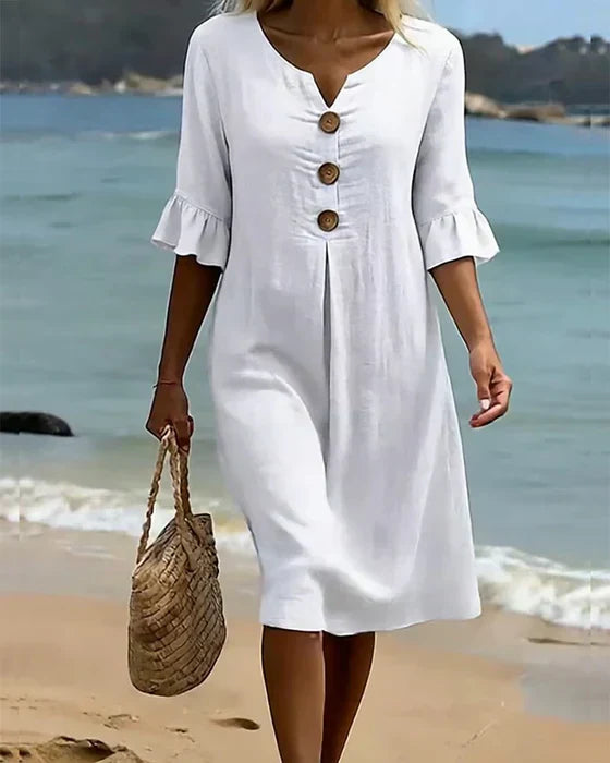 Women's Loose Fit Button-Front Dress with Flowing Sleeves