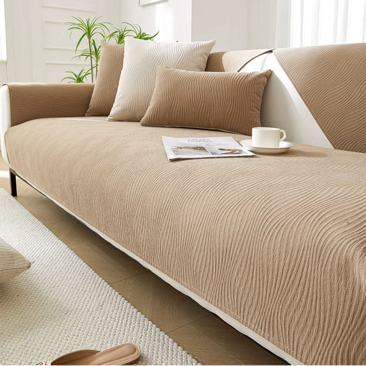 Chenille Sofa Cover with Non-Slip Backing - Stretch Couch Throw