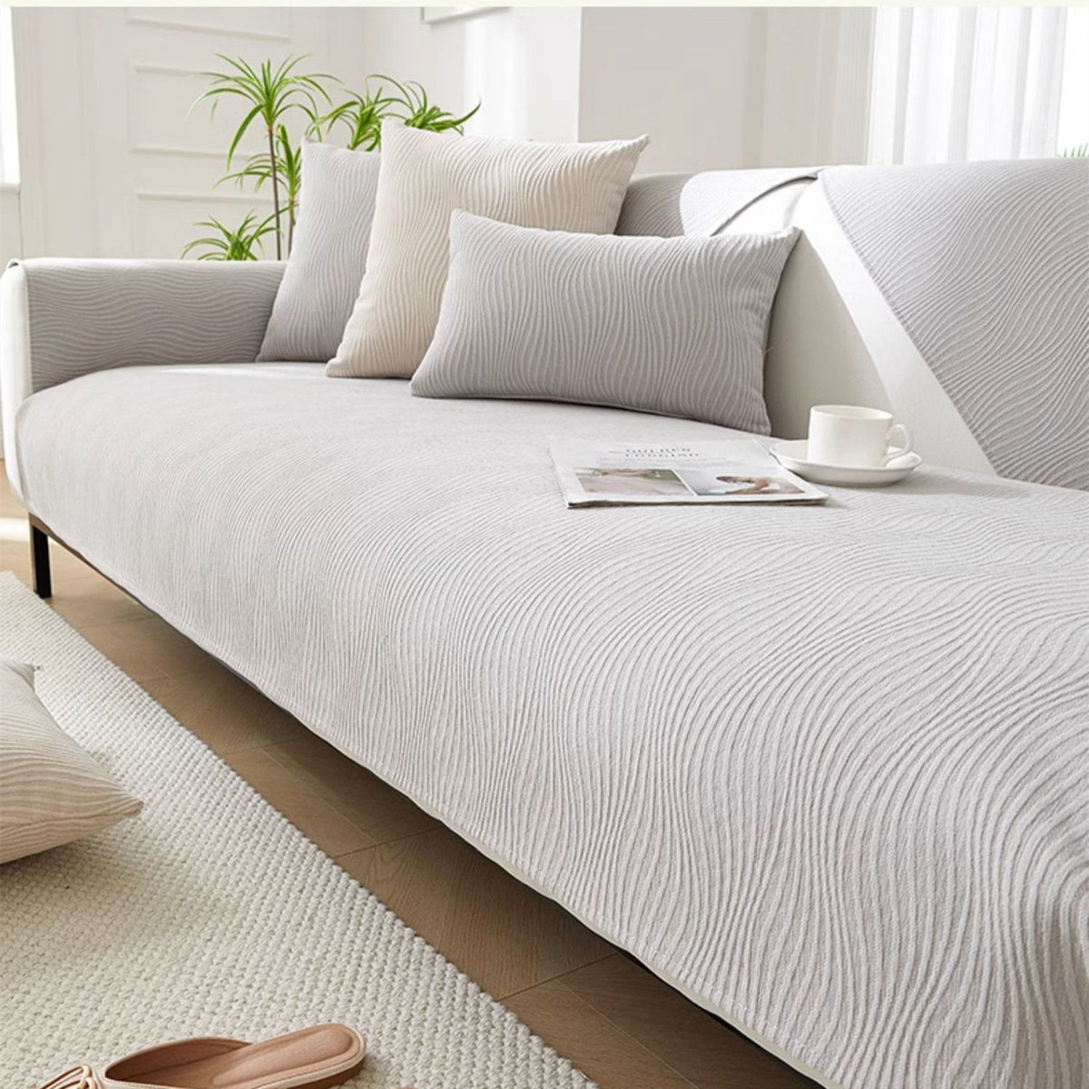 Chenille Sofa Cover with Non-Slip Backing - Stretch Couch Throw