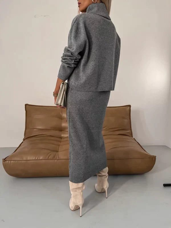 Women's Midi Dress with Matching Roll Neck Jumper Set