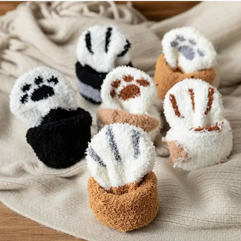 Women's Cat Paw Socks - Plush Cotton Blend Crew Socks