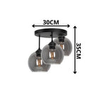 Industrial 3-Light Smoke Glass Globe Ceiling Lamp in Black for Living Room