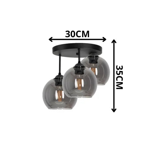 Industrial 3-Light Smoke Glass Globe Ceiling Lamp in Black for Living Room