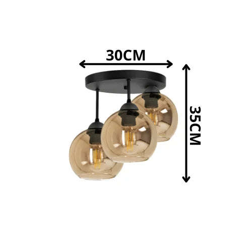 Industrial 3-Light Amber Globe Ceiling Lamp for Living Room, Bedroom