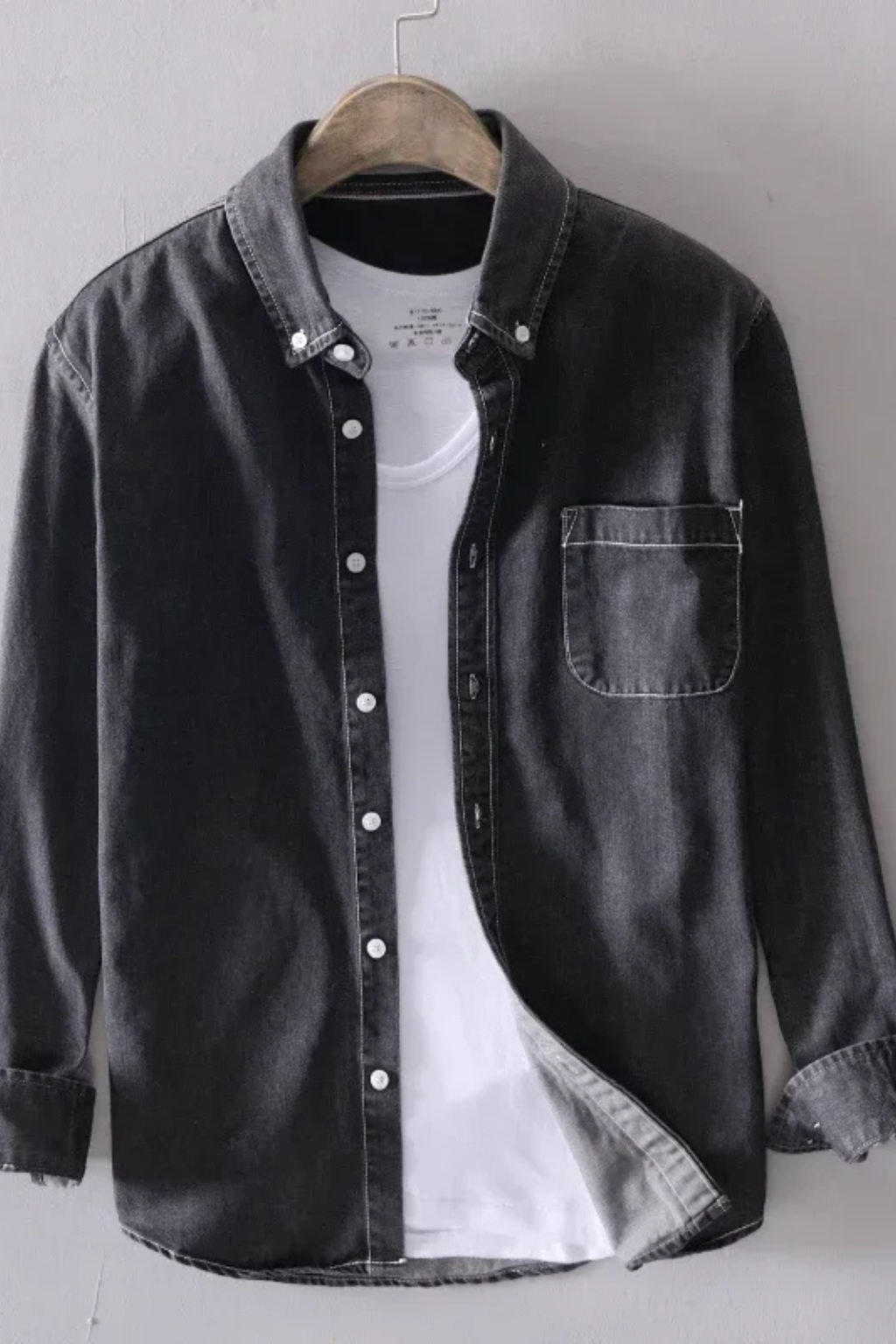 Men's Denim Button-Down Shirt - Long Sleeve Casual Cotton Shirt