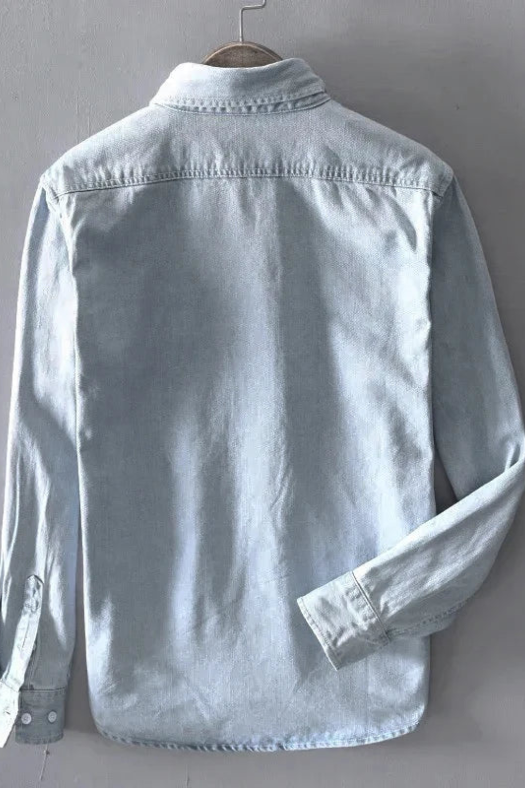 Men's Denim Button-Down Shirt - Long Sleeve Casual Cotton Shirt