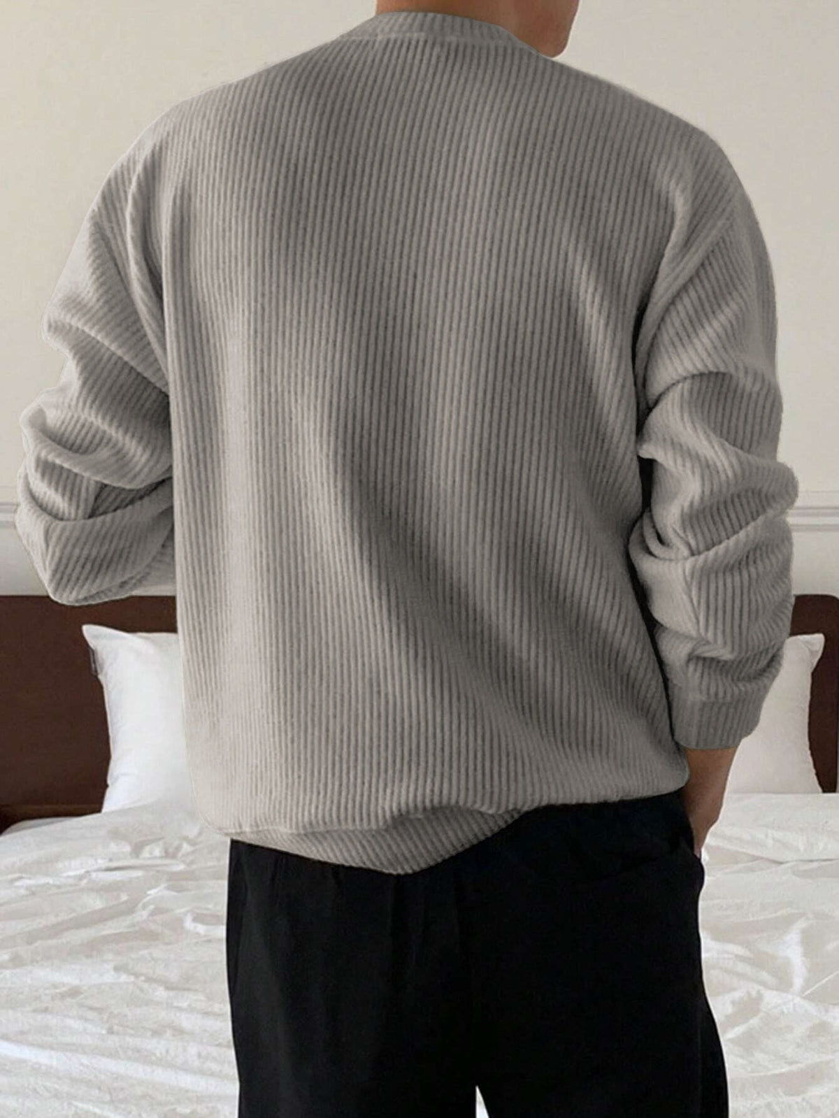 Men's Ribbed Crew-Neck Sweater - Loose Fit Knit Pullover