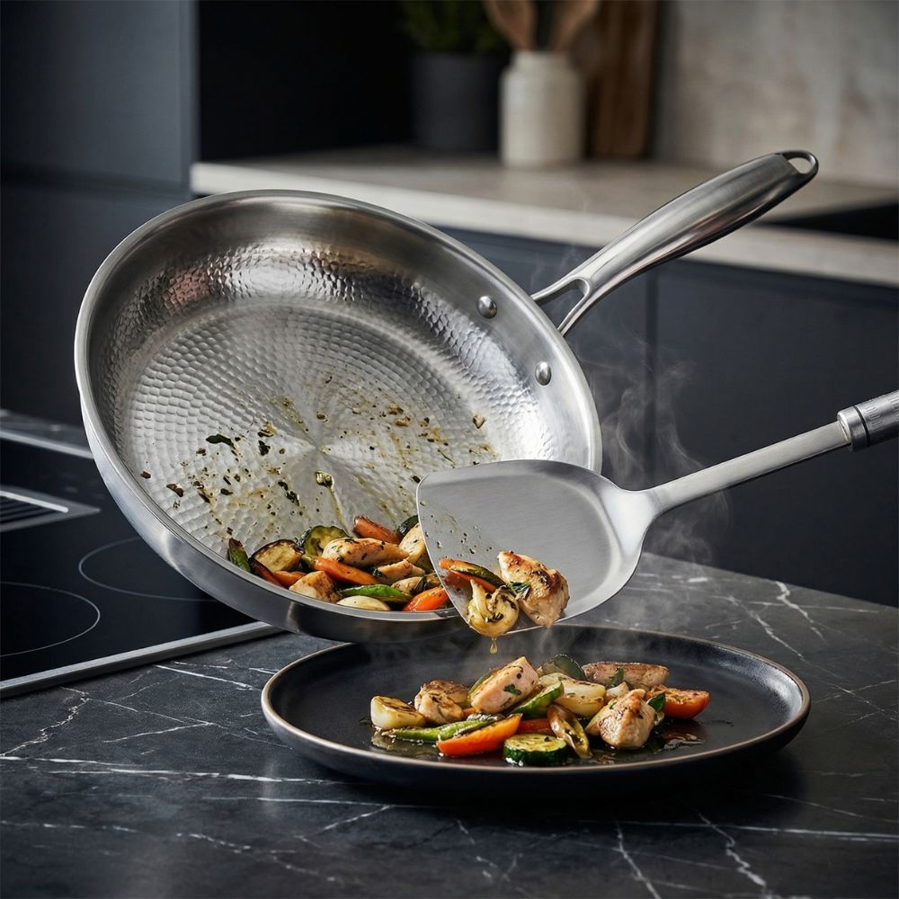 Titanium Hammered Frying Pan with Spatula - Non-Stick Cookware