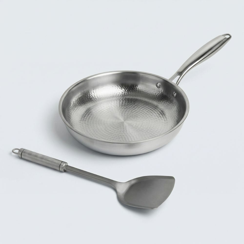 Titanium Hammered Frying Pan with Spatula - Non-Stick Cookware