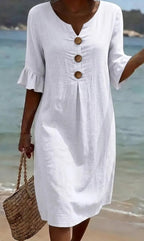Women's Loose Fit Button-Front Dress with Flowing Sleeves