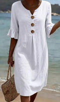 Women's Loose Fit Button-Front Dress with Flowing Sleeves